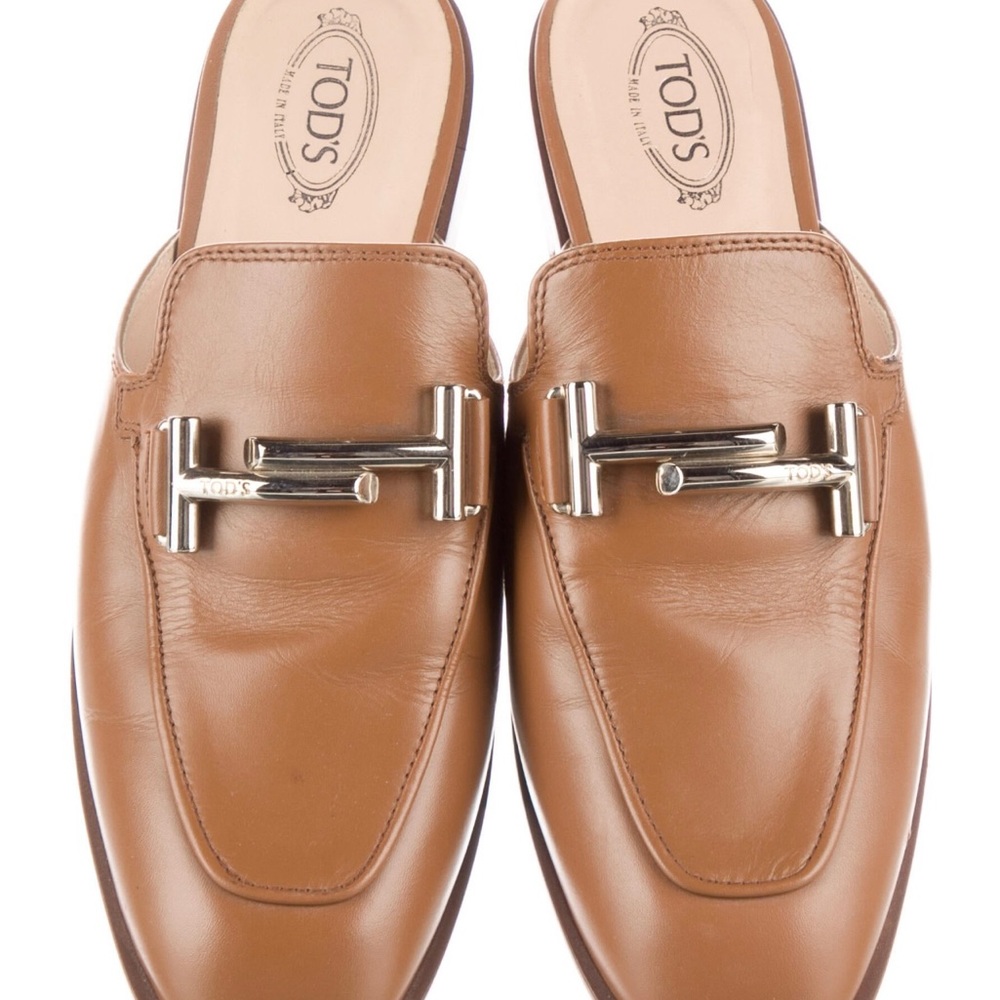 Tod's Tan Leather Slip-On Loafers with Silver Hardware